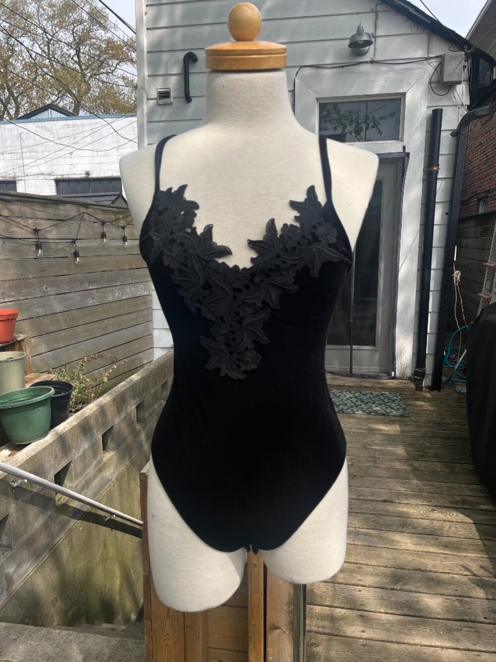 Topshop Black Velvet Applique Bodysuit Fleur Du Mal - Picture 5 of 7